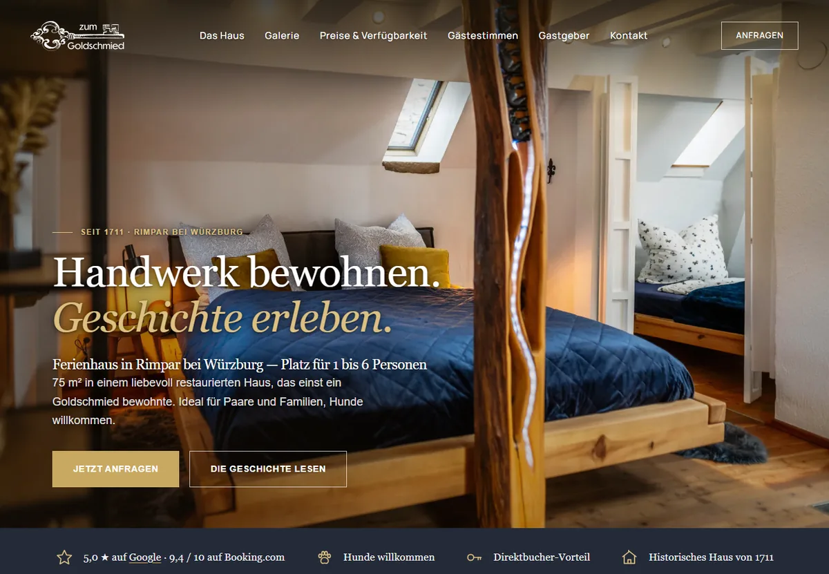 Website für Ferienwohnung mit Live-Buchungskalender – Beispiel Ferienhaus Zum Goldschmied