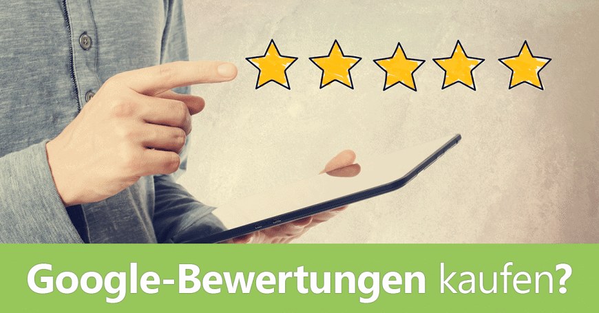 Hand zeigt auf 5 goldene Sterne über einem Tablet — Symbolbild für Google-Bewertungen kaufen