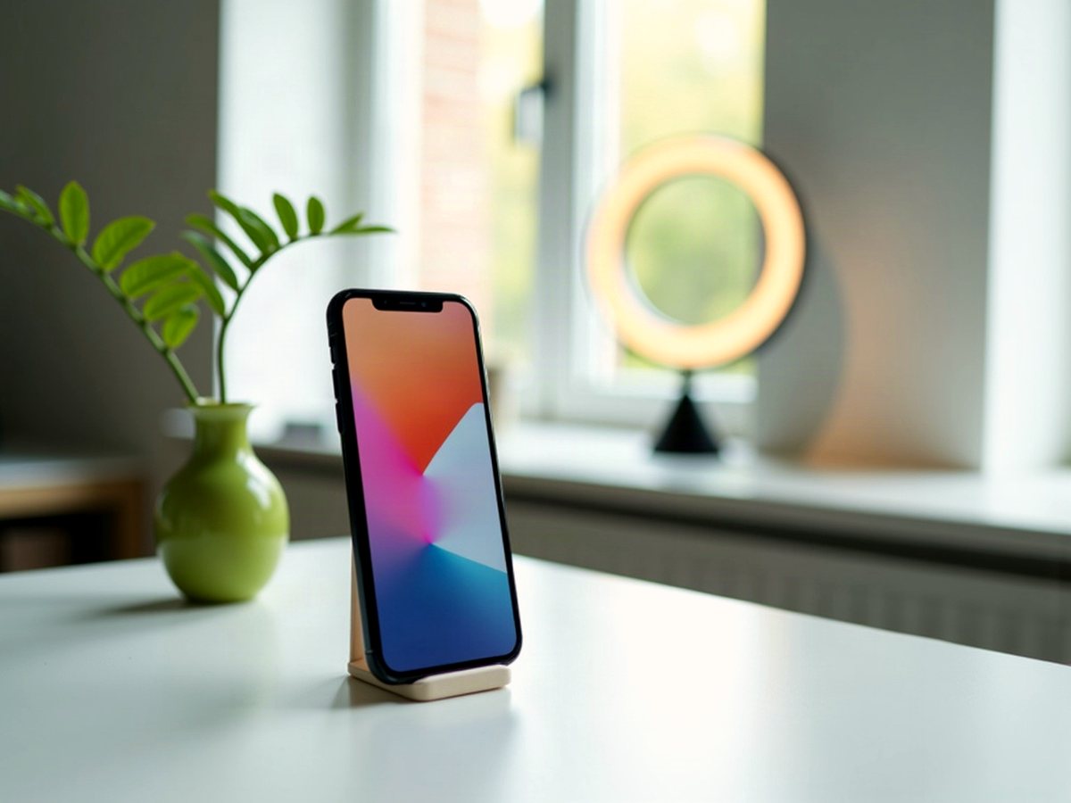 Smartphone im Ständer vor einem Ringlicht, Symbolbild für Kosten von Instagram- und Facebook-Werbung