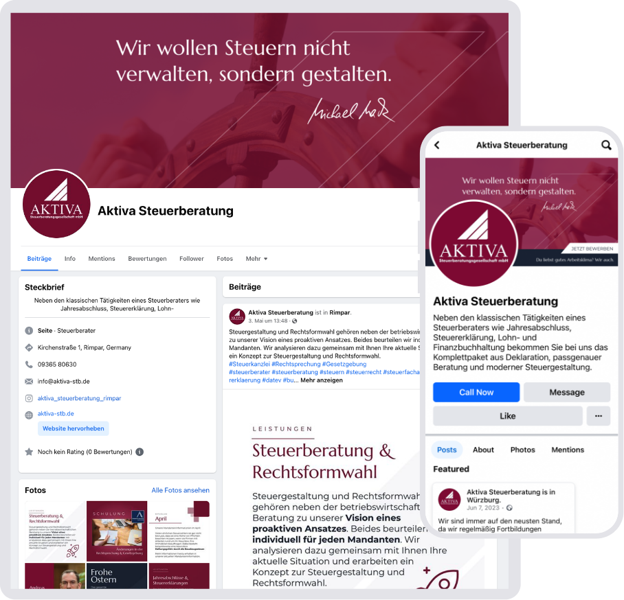Aktiva Social-Media-Profile auf LinkedIn, Instagram und Facebook