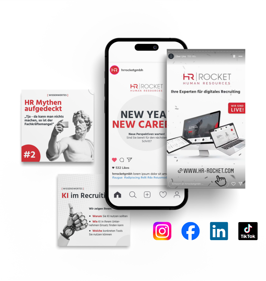 Social Media Postsder Marketingstrategie des Personalvermittlers HR Rocket 
